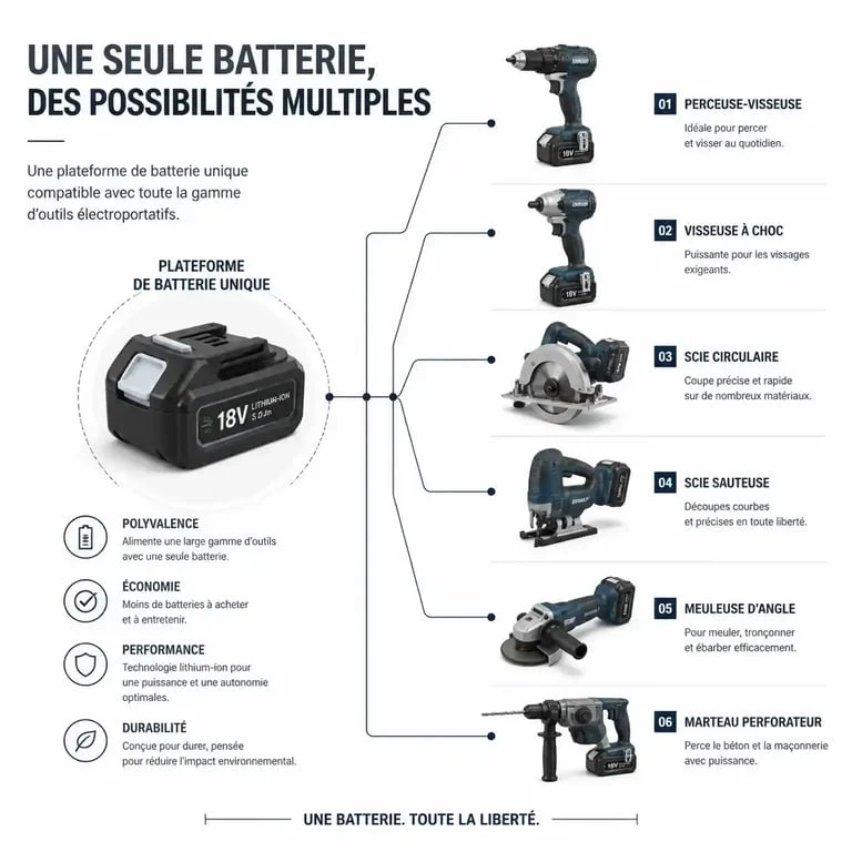 Concept de plateforme batterie unique pour outils électroportatifs