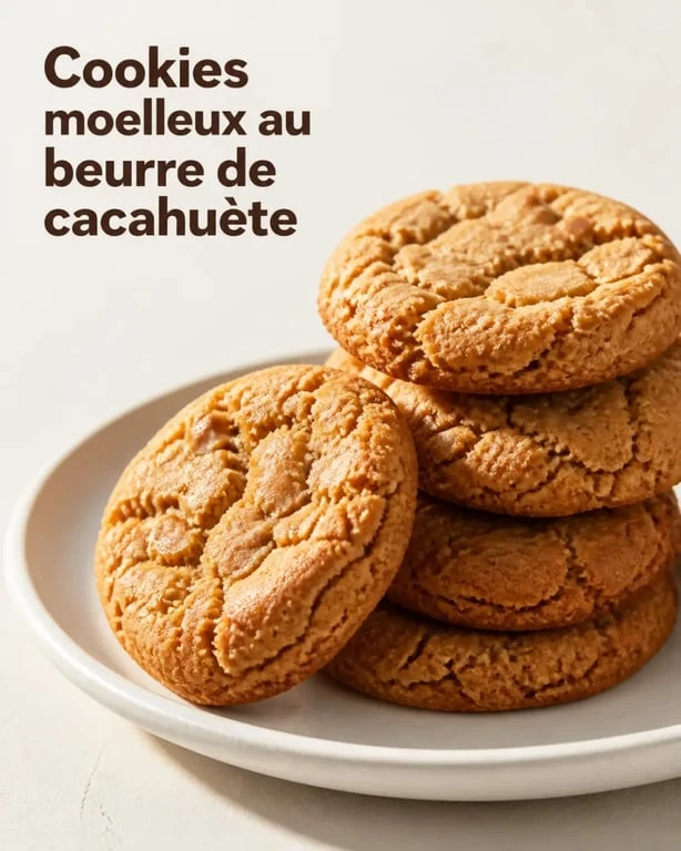 Recette avec beurre de cacahuète : cookies moelleux dorés sur une assiette blanche