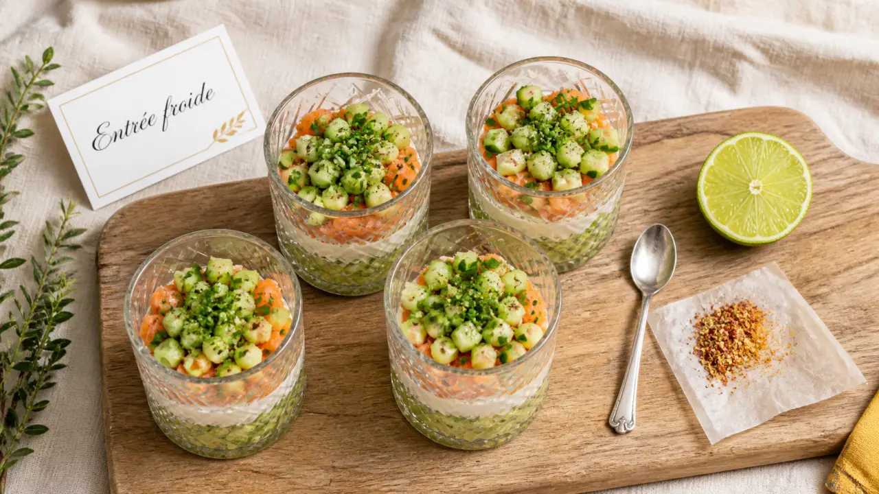Entrée simple et bluffante froide en verrines avocat et saumon