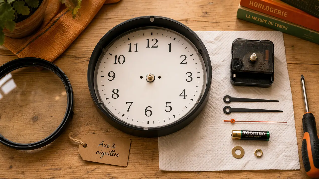 mecanisme horloge : axe, aiguilles et épaisseur pour réparation