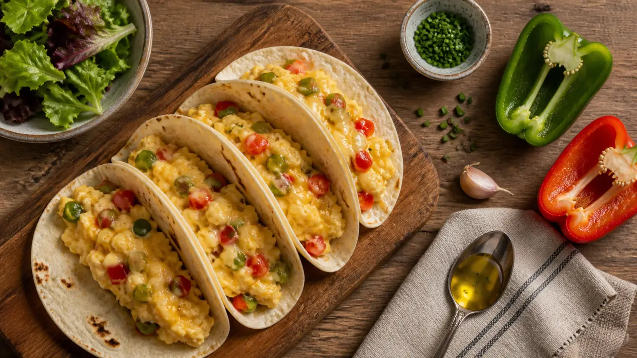 Oeuf recette : mini-tortillas avec oeuf brouillé et poivron