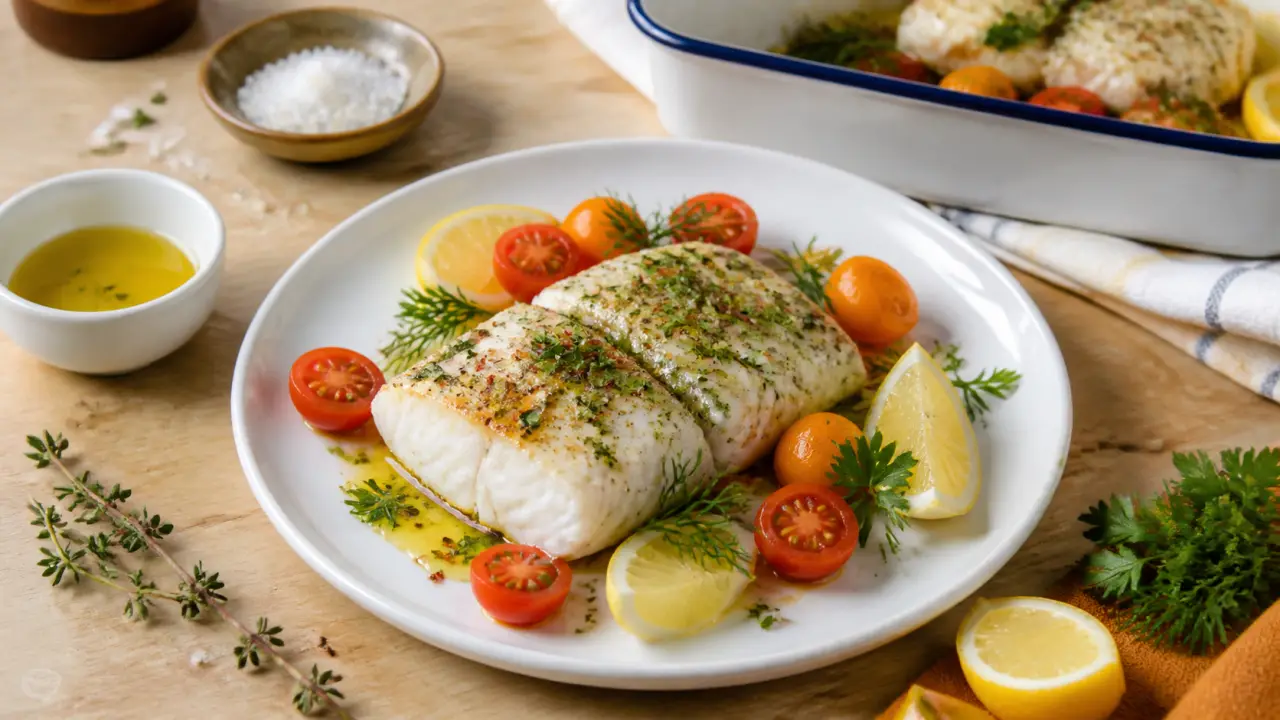 Recette cabillaud moelleux : dos de cabillaud rôti, citrons et herbes