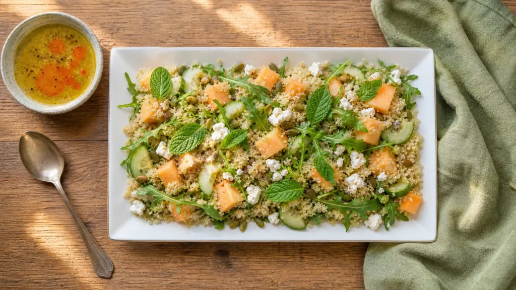 Melon, quinoa, feta et menthe, la salade composée facile qui change en 20 minutes