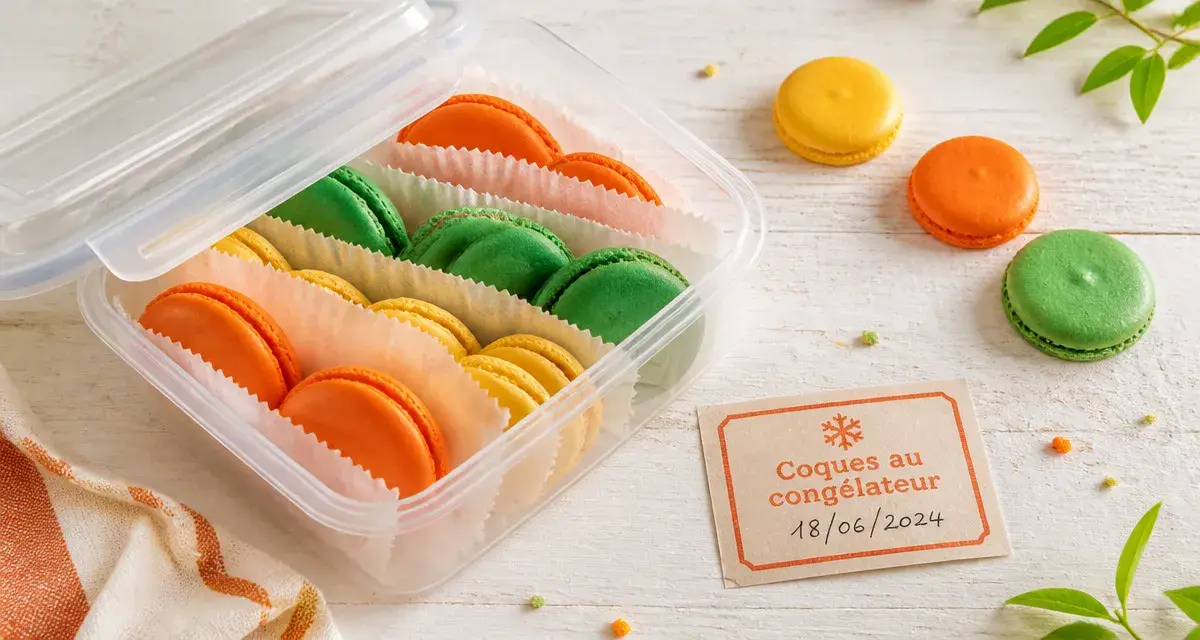 Conservation coque macaron vide au congélateur, jusqu’à 3 mois