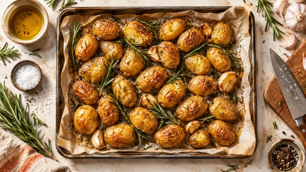 Cuisson des pommes grenailles : 200 °C, 35 à 40 minutes pour une peau croustillante