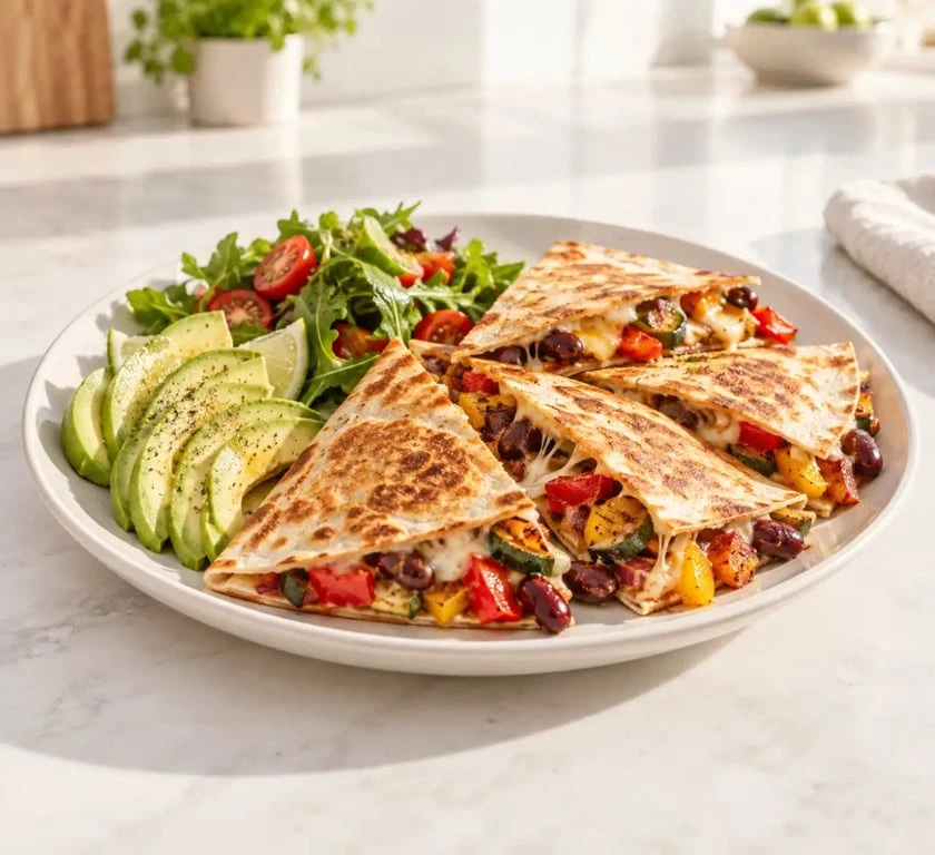 Idée de repas pour ce soir : quesadillas croustillantes aux légumes et haricots rouges