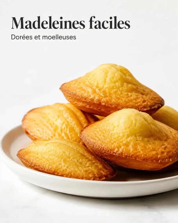 Recette pour madeleine facile : madeleines dorées et moelleuses sur assiette blanche