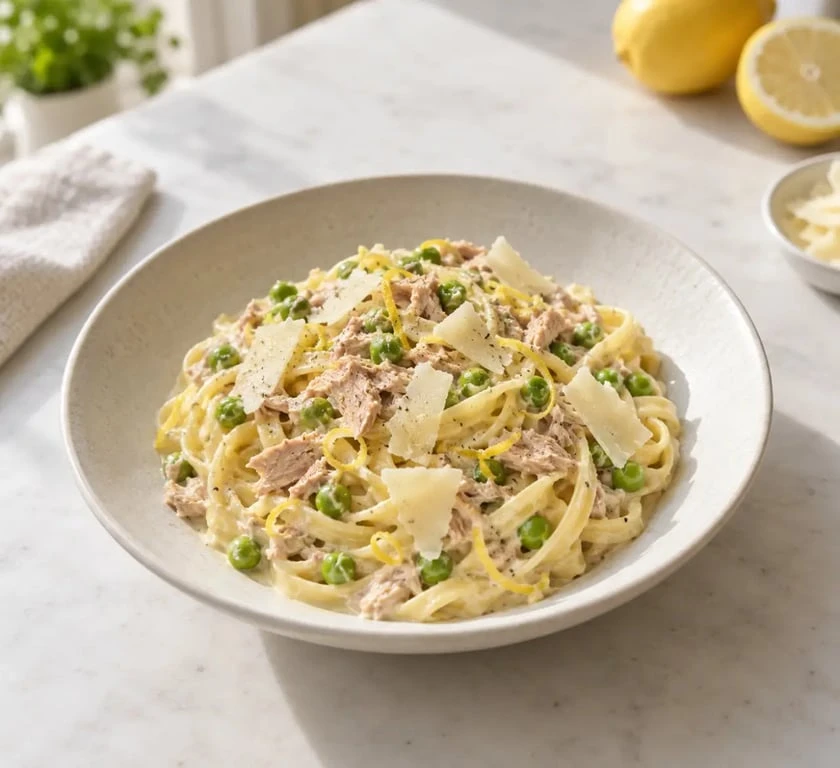 Recette rapide et facile de pâtes crémeuses au thon et citron
