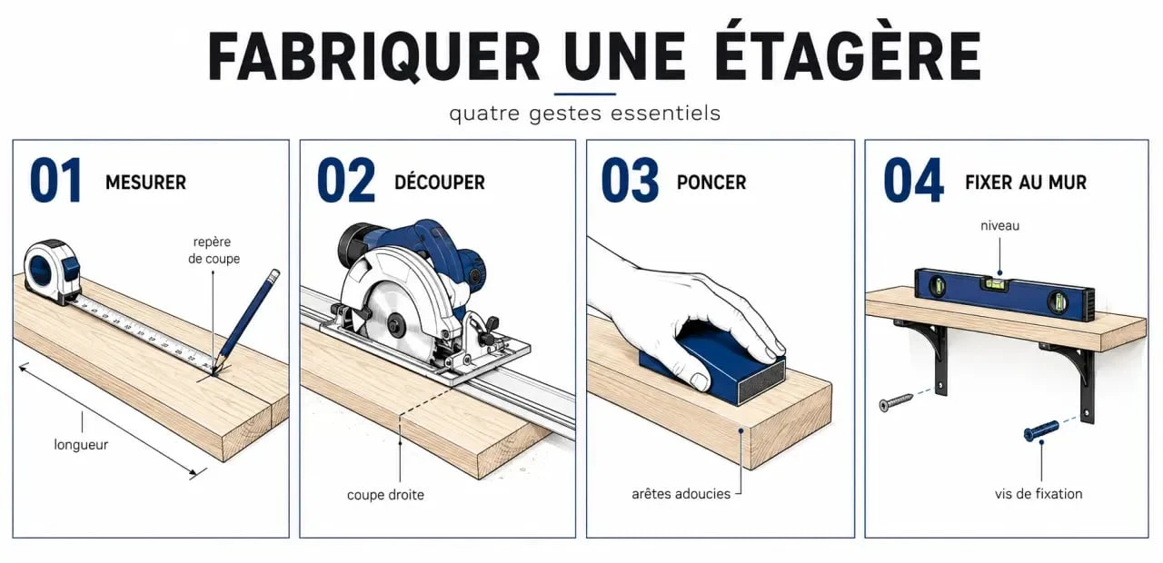 Étapes de fabrication pour faire une étagère en bois murale