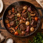 Meilleur plat français : bœuf bourguignon mijoté, cocotte fumante