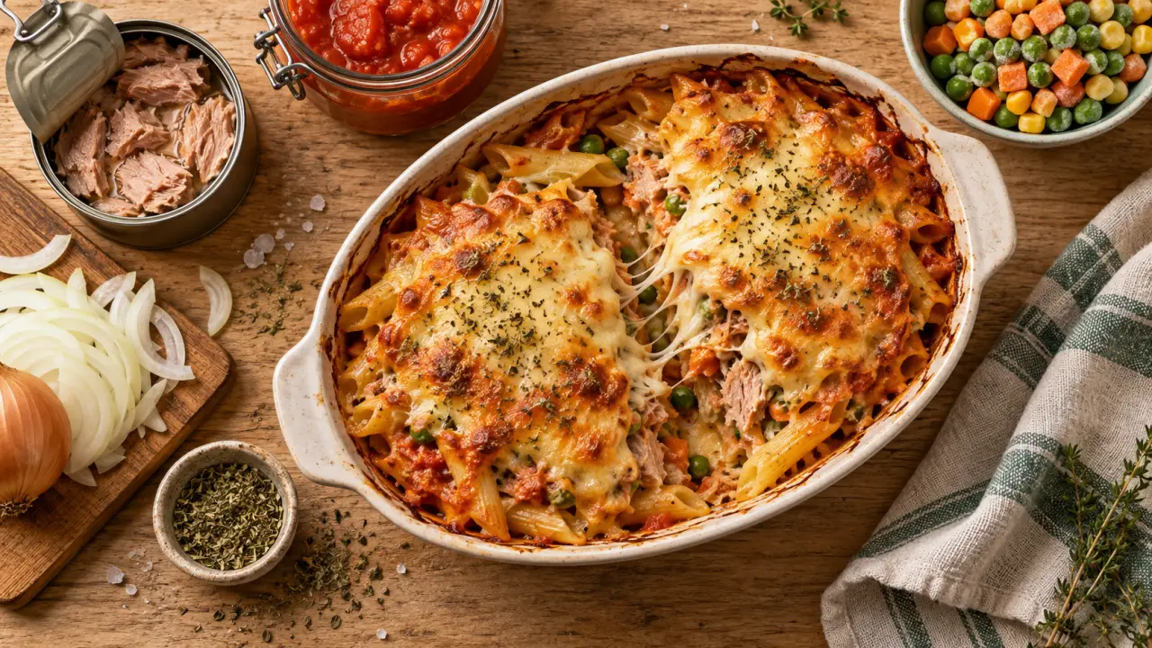 Plat familial pas cher et rapide : gratin de pâtes au thon