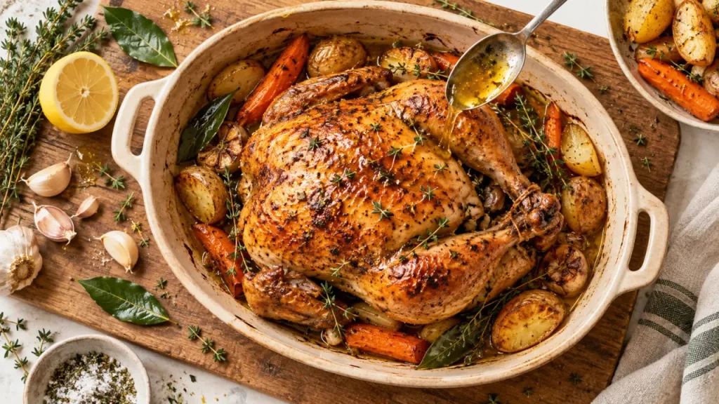 Poulet rôti façon rôtisserie : peau croustillante et chair juteuse au four
