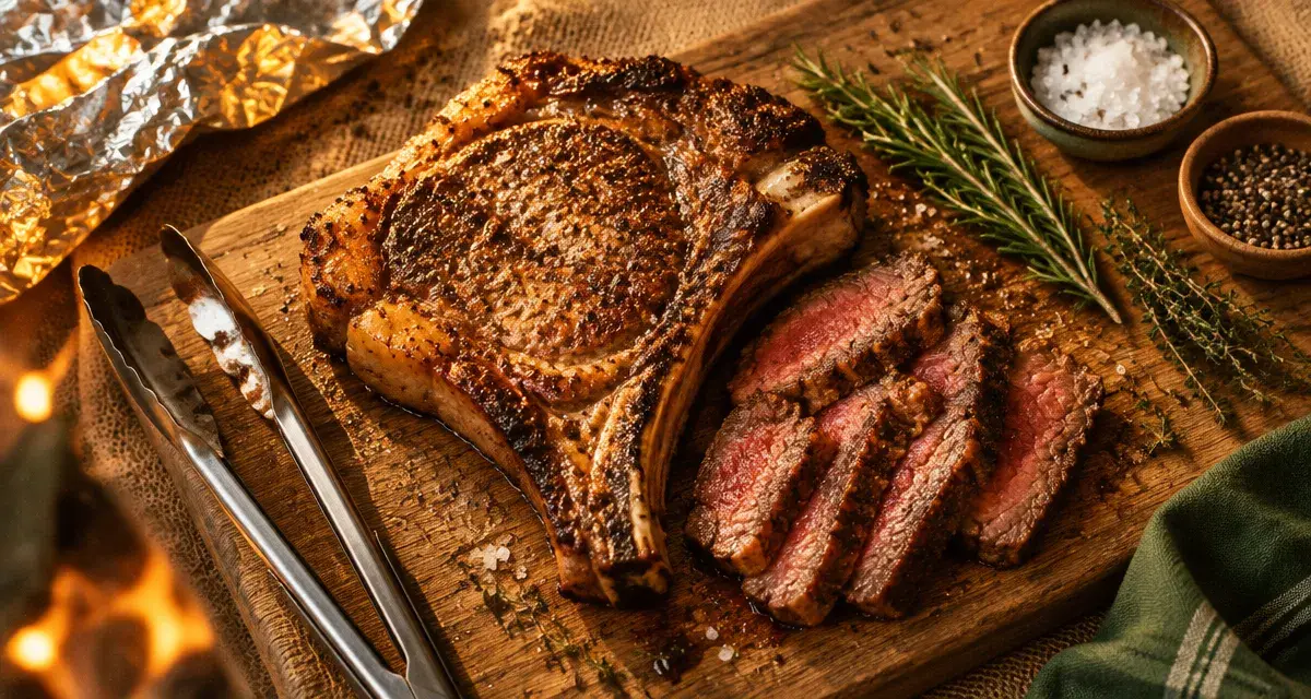 Cote de boeuf barbecue : saisie puis cuisson douce, tranches à servir