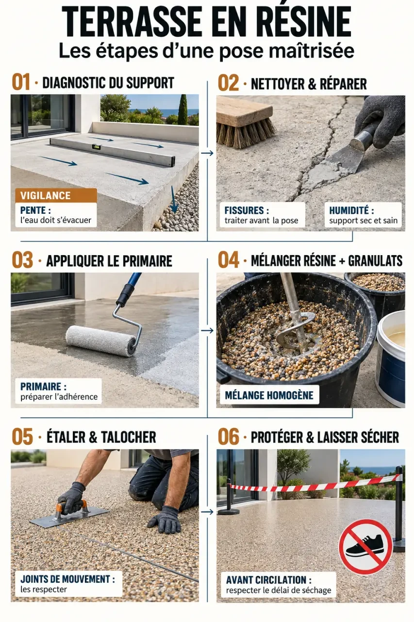 Terasse resine : étapes de préparation et de pose sur un support extérieur