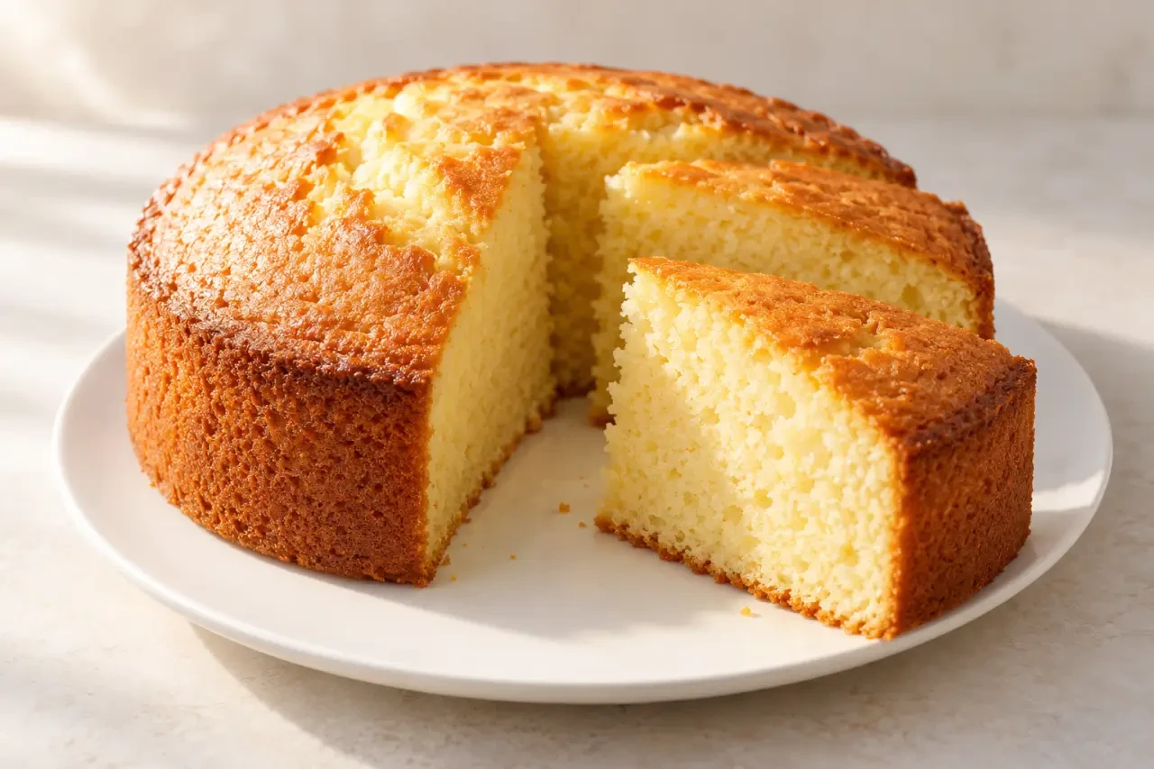 Recette gateau à la vanille moelleux découpé sur une assiette
