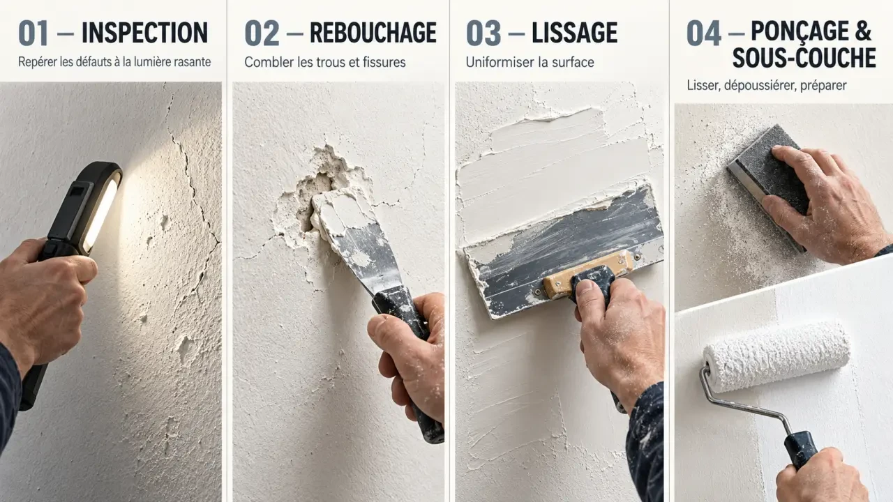 Étapes de préparation d’un mur avec peinture enduit avant la mise en peinture
