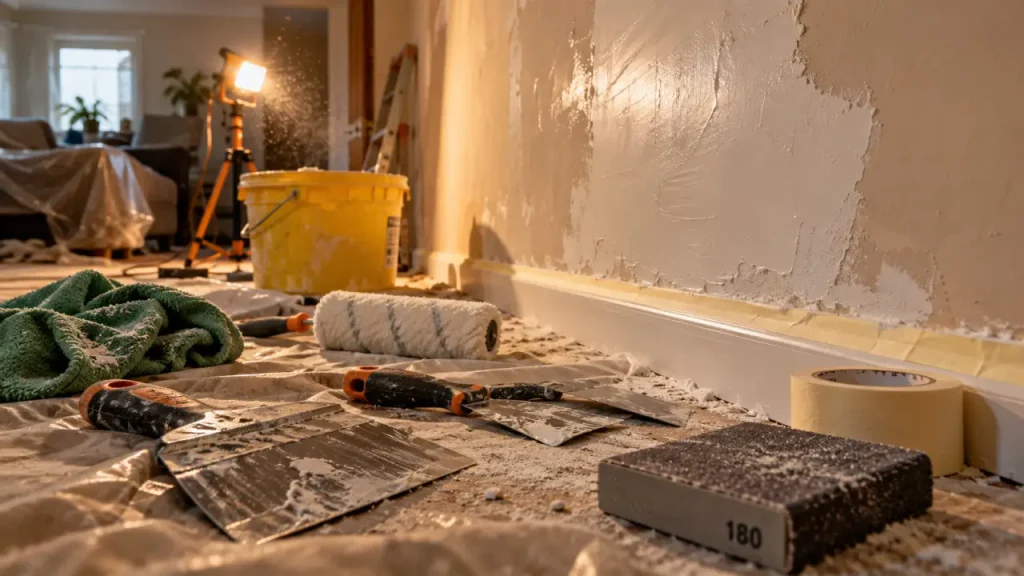 Peinture et enduit : le bon ordre pour un mur lisse, sans traces de réparation
