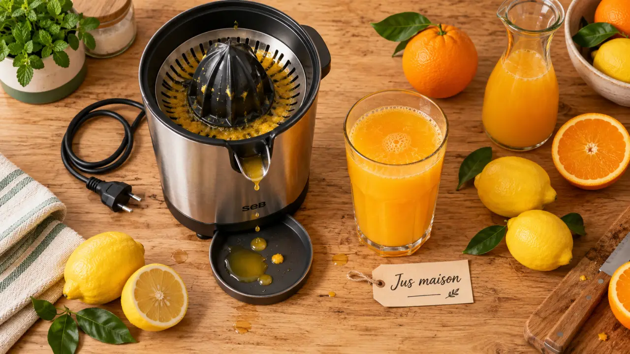 Presse agrumes électrique anti-gouttes, verre de jus d’orange