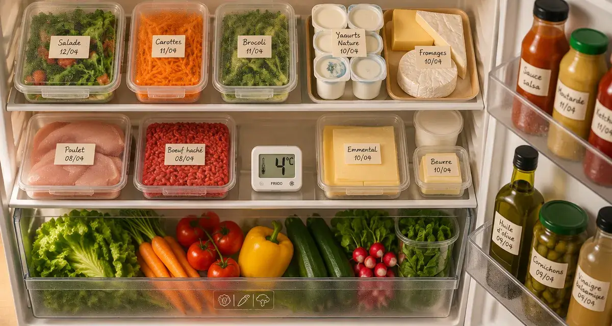 Rangement frigo : boîtes, bacs et aliments bien classés